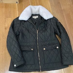 Michael Kors Womens quilted with faux furr trim jacket